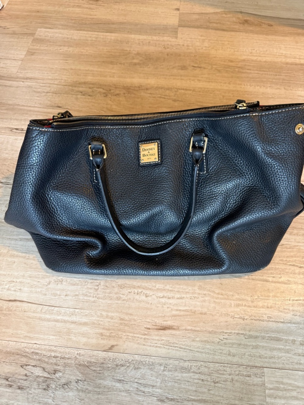 Dooney & Bourke Black Pebble Leather Tote with Gold Hardware
